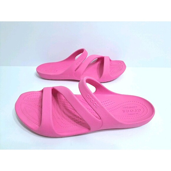 Crocs Kadee II Women's 10 Strappy Slip On Sandals Electric Pink Beach Pool - Picture 3 of 9